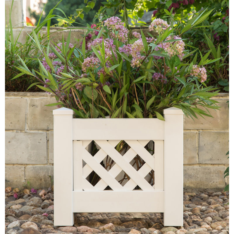 Gracie Oaks White Vinyl Raised Lattice Fence Bed Planter Trellis Design